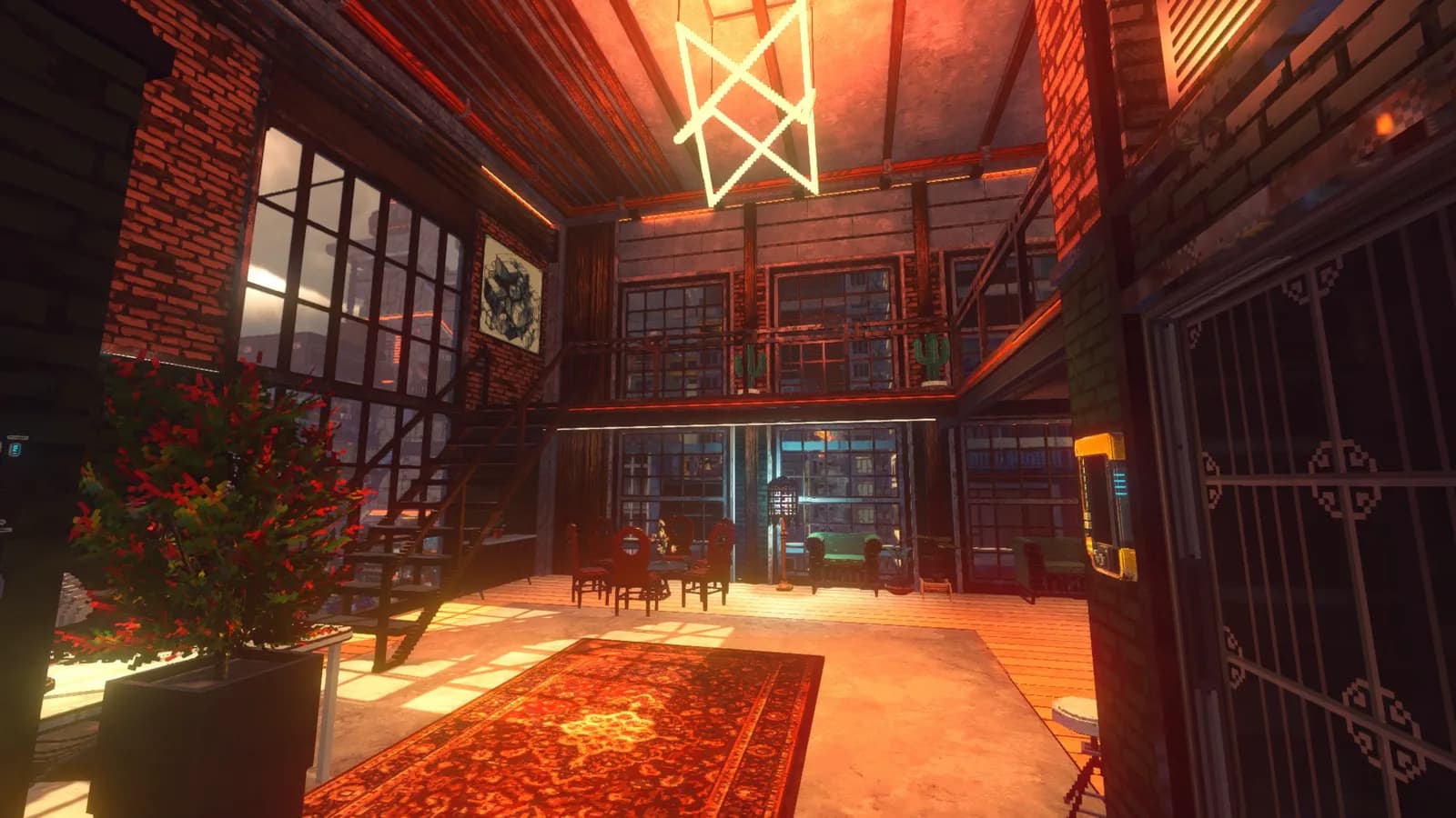 Apartment entrance with warm red lighting