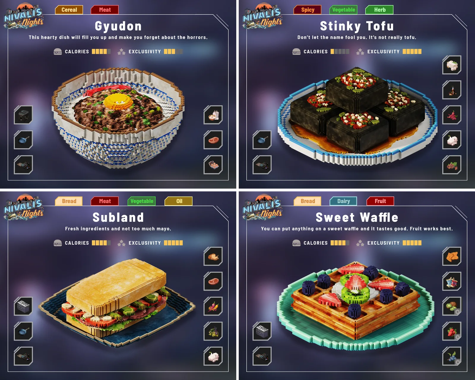 Four dishes shown in the official menu preview