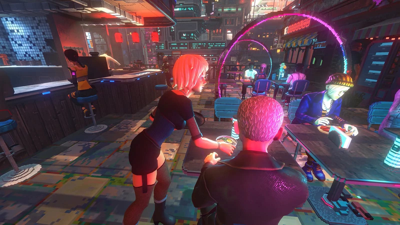 Citizens under magenta lights in a nightclub