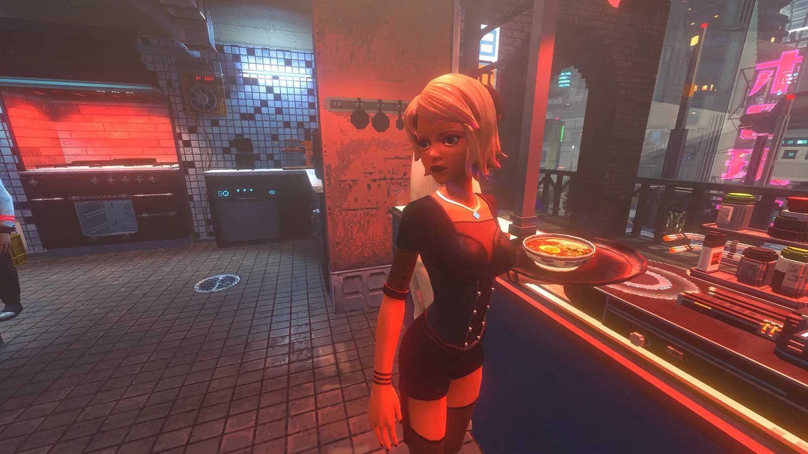 A citizen standing inside a restaurant