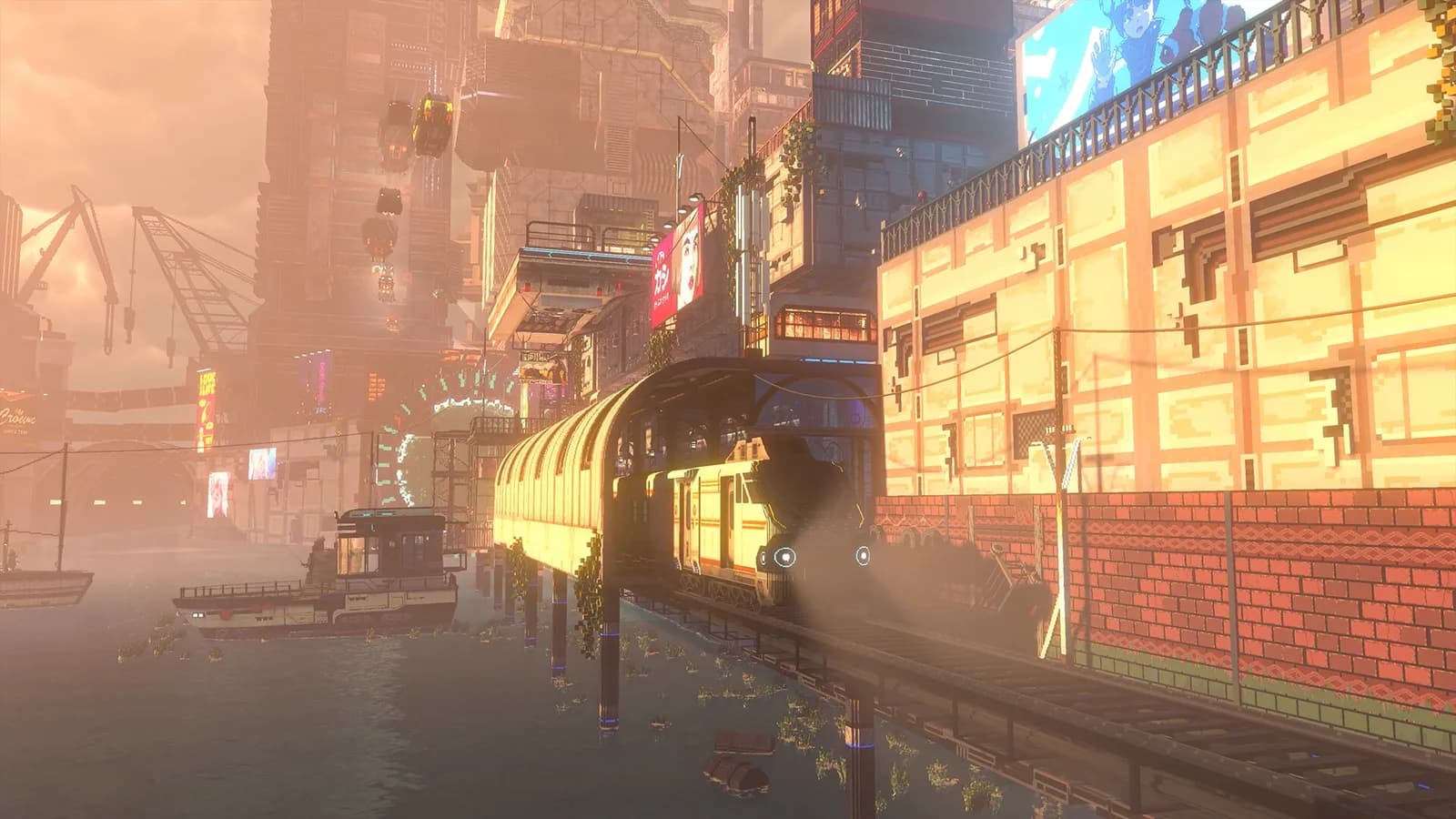 Sunlit storefront beside a city walkway