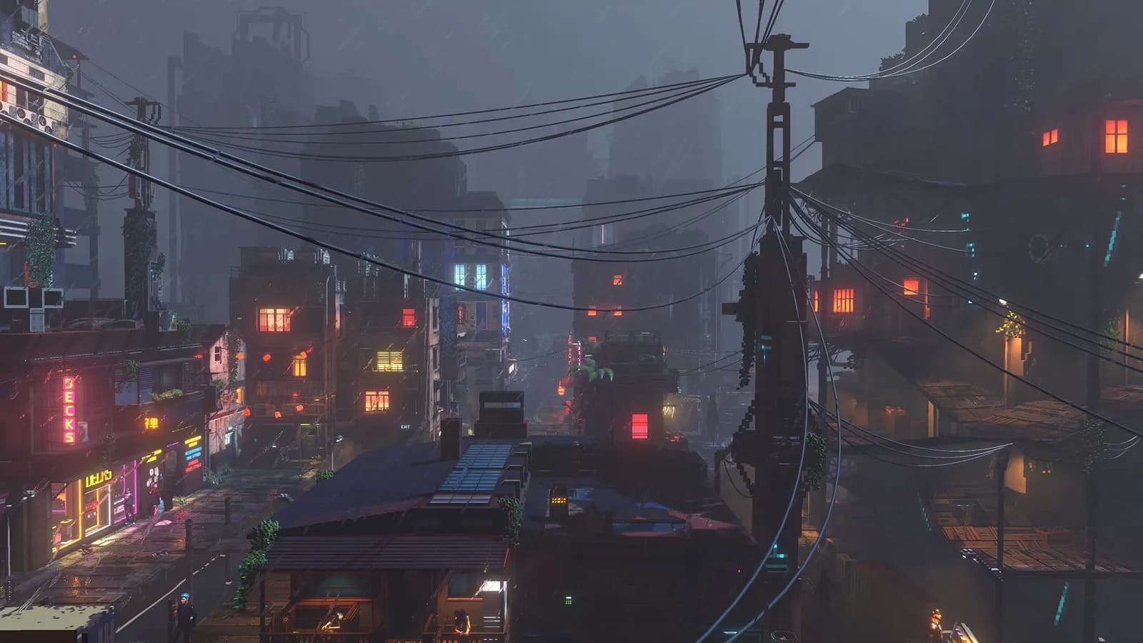 Industrial rooftops and overhead cables